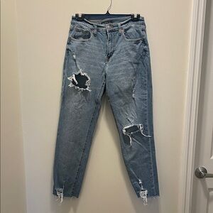 Aeropostale Ripped Straight Leg Blue Jeans